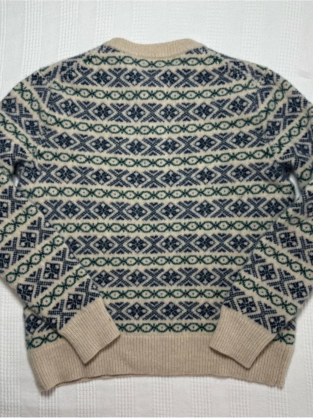 J.Crew Men's Fair Isle Lambswool Crewneck Sweater Sesame Blue Medium